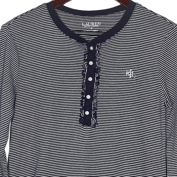 Ralph Lauren Nightgown M Navy Blue White Stripe Long Sleeve Sleep SKYKH 813938T - Picture 2 of 15